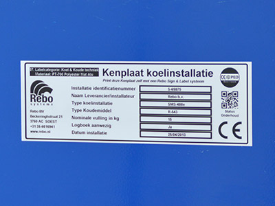 Kenplaten voor koelinstallaties